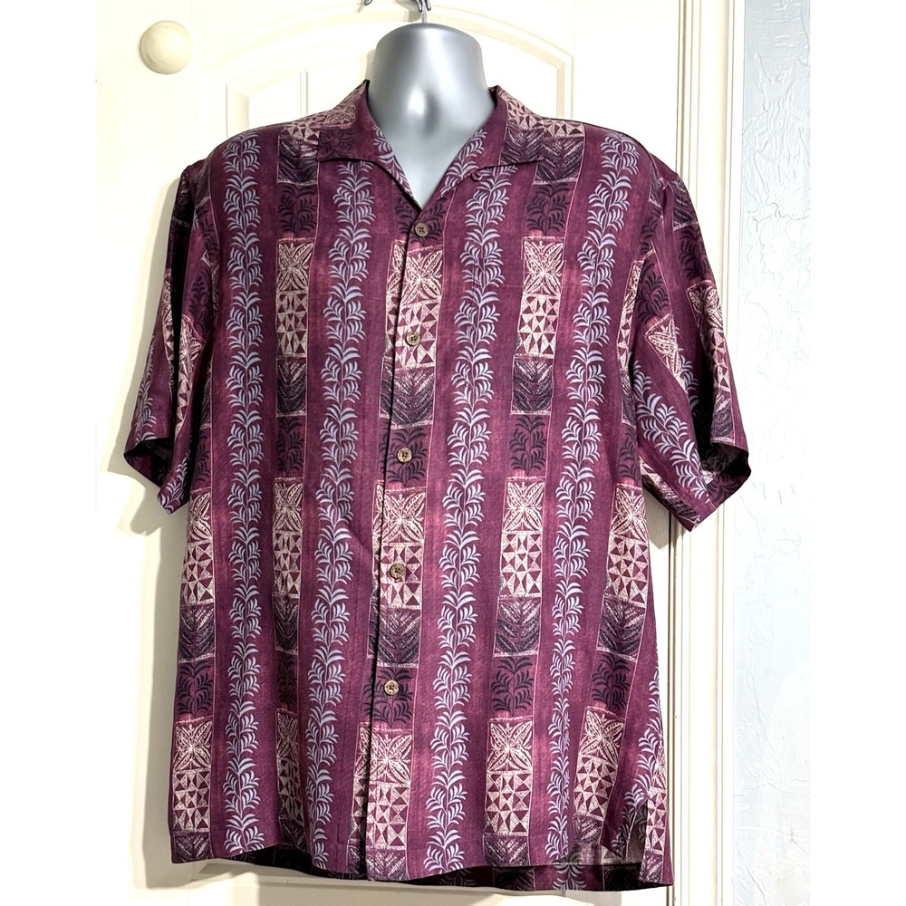 Tommy Bahama Hawaiian‎ Shirt Mens Size Medium Purple Geometric Short Sleeve Silk